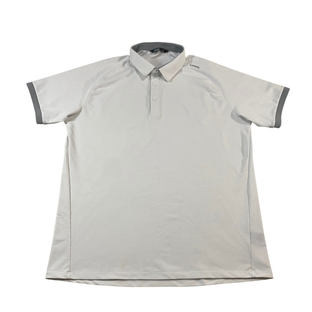 UNRL Mens Athletic Fit Polo Shirt White Grey Trim Stretch Golf Top Large